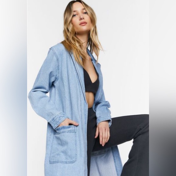 Forever 21 Denim Open-Front Longline Jacket Size XS - Picture 7 of 11